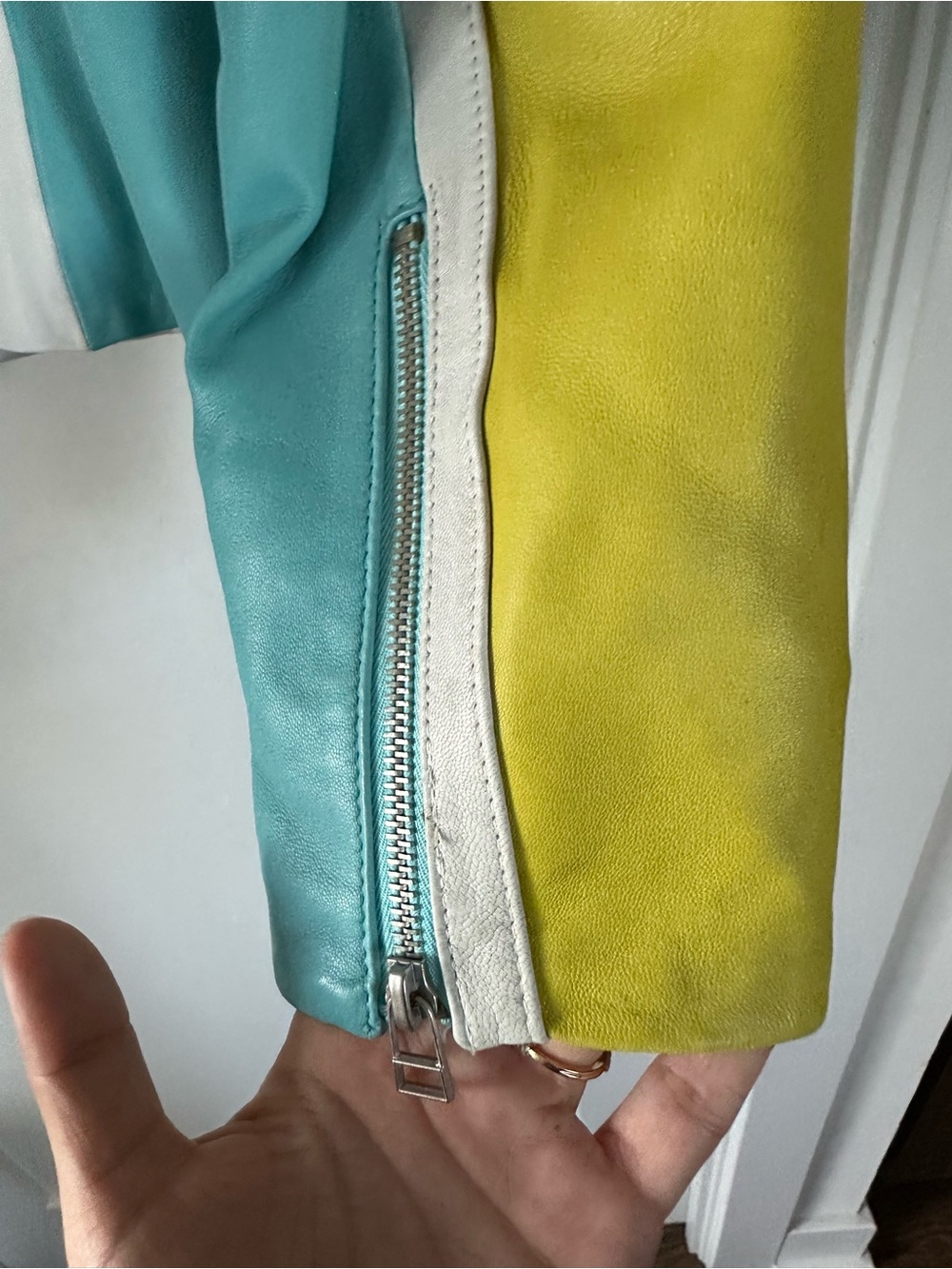 Danier Y2K Colorblock Leather Jacket - White, Teal & Lime - Picture 7 of 10